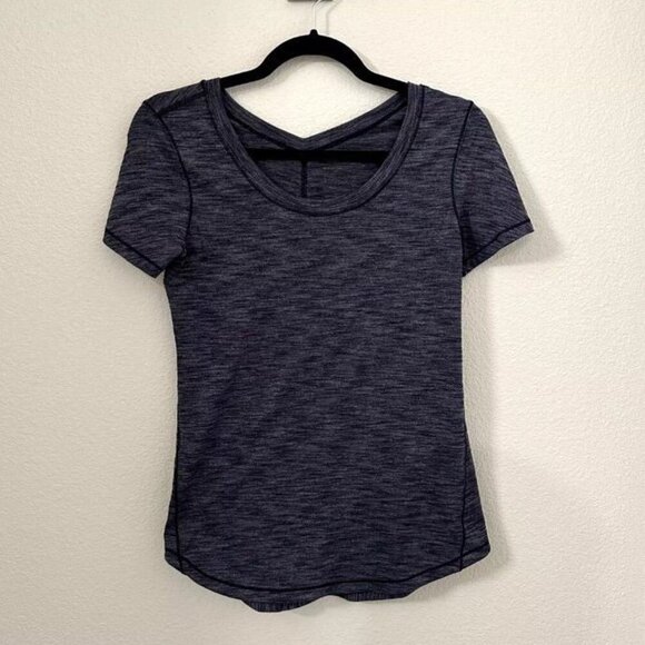Lululemon womens Intensi-Tee sz 2 Heathered Navy grey Short Sleeve Top athletic - Picture 7 of 8